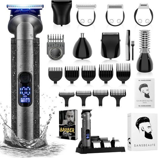 Sansbeauté 2-in-1 Baardtrimmer Mannen + Kappersmantel - Trimmer voor Baard en Lichaam - Incl. 2 opzetstukken - Gold Edition