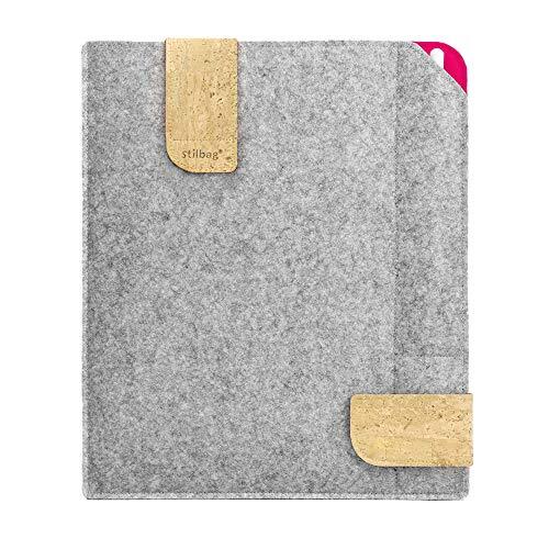 stilbag Vilten tas voor Samsung Galaxy Tab S8 Plus | Etui Case van Merino wolvilt en kurk met pennenvak | Model Kuno in lichtgrijs - roze | Tablet beschermhoes Made in Germany