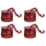 Inge-glas 4x Dunne kerstslingers rood 3,5 x 700 cm - Guirlandes folie lametta - Rode kerstboom versieringen