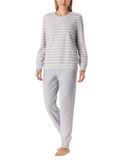 SCHIESSER dames Cotton Essentials Pyjama lang - dames pyjama set - zilvergrijs melange gestreept