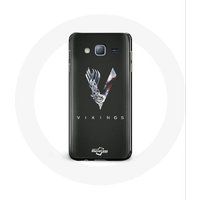 Maniacase Hoesje voor Samsung Galaxy J3 Vikings Series Seizoen 6 logo V Zwaard Grijs Zwarte Achtergrond