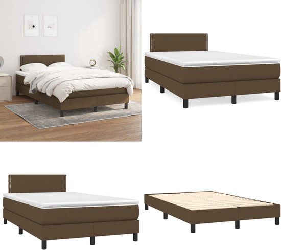 vidaXL Boxspring met matras stof donkerbruin 120x200 cm