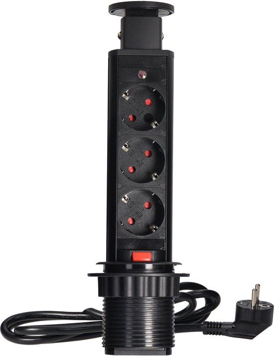 ORNO Pop-up Stekkerdoos - Zwart - 3 Stopcontacten - Ø 60mm - 3680W