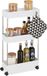 Relaxdays keukentrolley, kunststof, 3 etages, met 4 haken, HxBxD 70 x 15,5 x 40,5 cm, smal opbergrek op wieltjes, wit