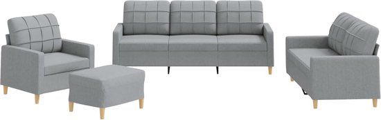 vidaXL 4-delige Loungeset met kussens stof lichtgrijs