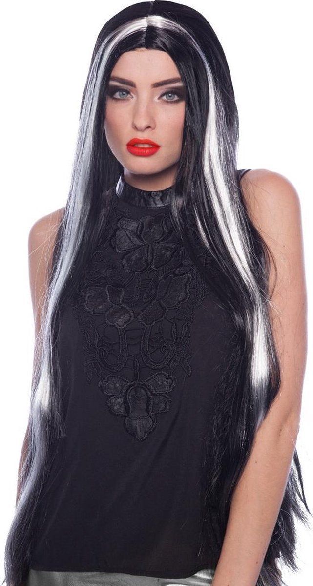 Folat Party Products Pruik Zwart-Grijs Lang Haar - Meerkleurig