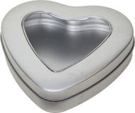 Merkloos The Box Blikken Hartjes vorm opbergblik/bewaarblik met venster - Zilver