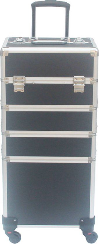 VDD Visagiekoffer - Make-up Trolley - Zwart - Aluminium - Met Wielen - 26 x 35 x 72 cm
