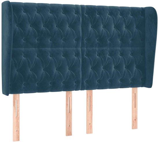 VidaXL Hoofdbord met randen Donkerblauw 147x23x118/128 cm Fluweel