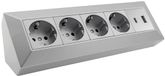 ChiliTec Stekkerblok, hoekstopcontact, 4-voudig, geaard stopcontact, USB-A, USB-C PD, meervoudig stopcontact voor keuken, kantoor, werkplaats, zilvergrijs