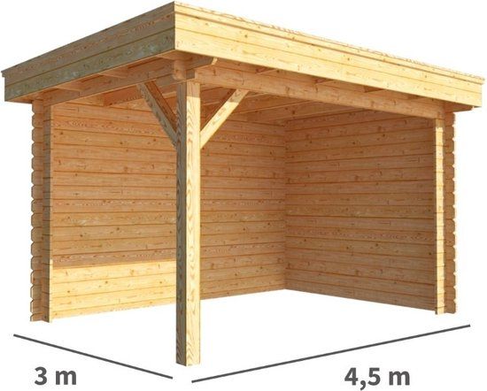 Merkloos Overkapping Lisa 450 cm bij 300 cm diep Plat dak bruin