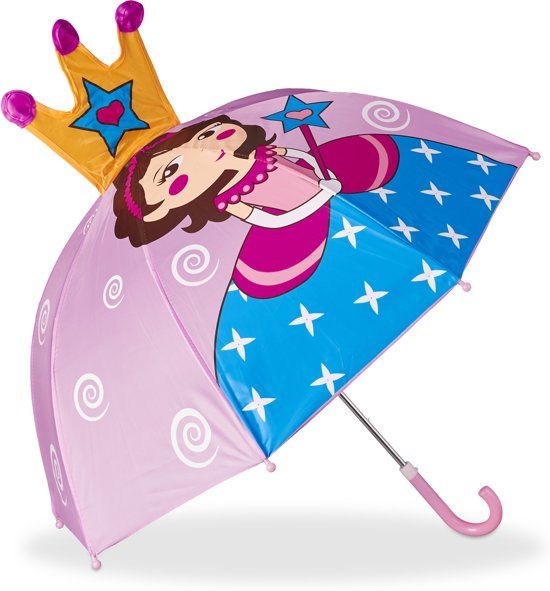 Relaxdays kinderparaplu diermotief - 3d paraplu - meisje - jongen - kinder paraplu Prinses