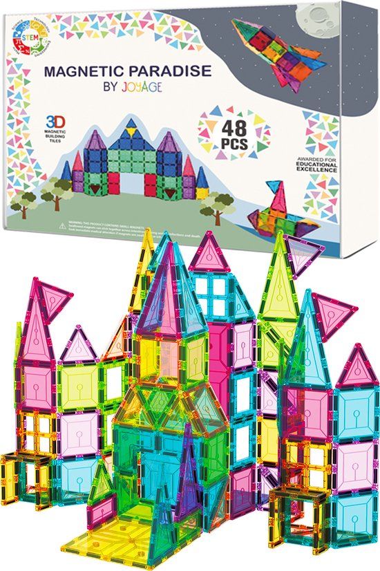 Joyage Magnetic Tiles - 48 st - Magnetic Toys - Construction Toy for Boys and Girls - STEM Toy - Building Blocks