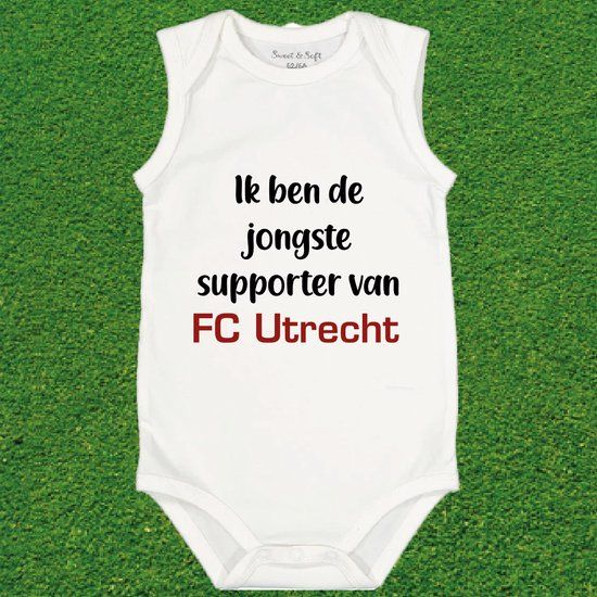 Wit mouwloos rompertje FC Utrecht is mijn club maat 74/80 - Unisex