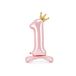 Partydeco - Staande folieballon Cijfer 1 Licht roze met kroon 84 cm