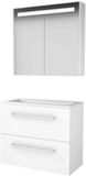 Basic-Line Premium 39 Badkamermeubelset - Ondiep - 80 x 39 cm - Met Grepen - 2 Lades - Acryl Wastafel - Zonder Kraangat - Spiegelkast met LED Verlichting - Ice White