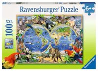 Ravensburger puzzel voor kinderen - 10540 dieren over de hele wereld - wereldkaart voor kinderen vanaf 6 jaar, met 100 stukjes in XXL-formaat