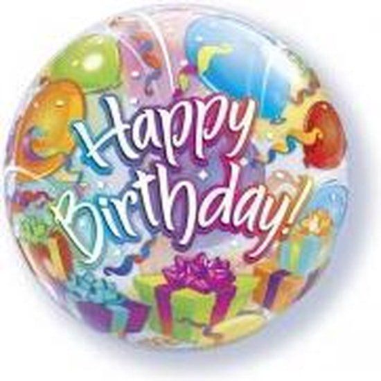 Qualatex amscan Folieballon - Happy Birthday - Cadeautjes - Bubble - 56cm - Zonder vulling