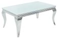 VELENA Table basse 100 cm argent avec verre trempé opaque – Pieds courbés style baroque