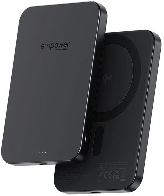 Empower by PanzerGlass Empower Bank Powerbank 5.000 mAh - Draadloze Powerbank - Geschikt voor MagSafe en Qi2 - Space Black