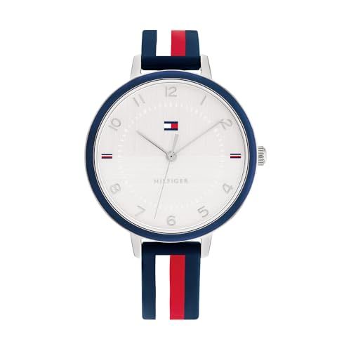 Tommy Hilfiger Analoog Quartz Horloge voor vrouwen met Multicolor Siliconen of Lether armband, Zilver, Modern
