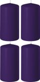 Enlightening Candles 4x Paarse cilinderkaarsen/stompkaarsen 6 x 15 cm 58 branduren - Geurloze kaarsen paars - Woondecoraties