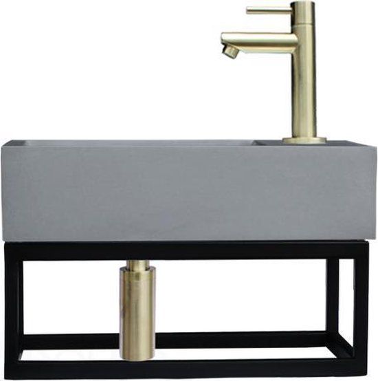 Sani Royal Fontein Frame Mat Zwart Beton L/R Goud 40x22x10 cm - Industrieel - Rechthoek
