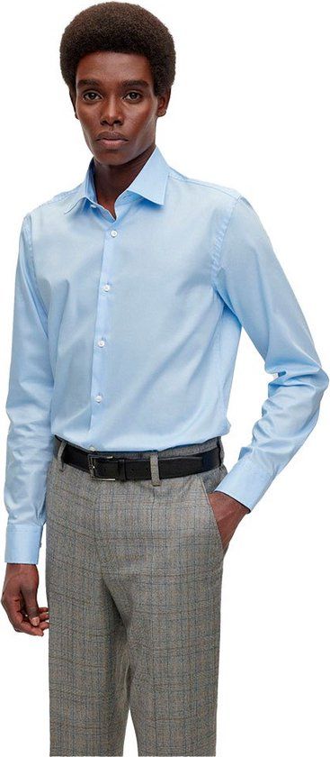 HUGO BOSS BOSS Hank Slim Fit Overhemd - Popeline - Blauw Gestreept - Maat 39