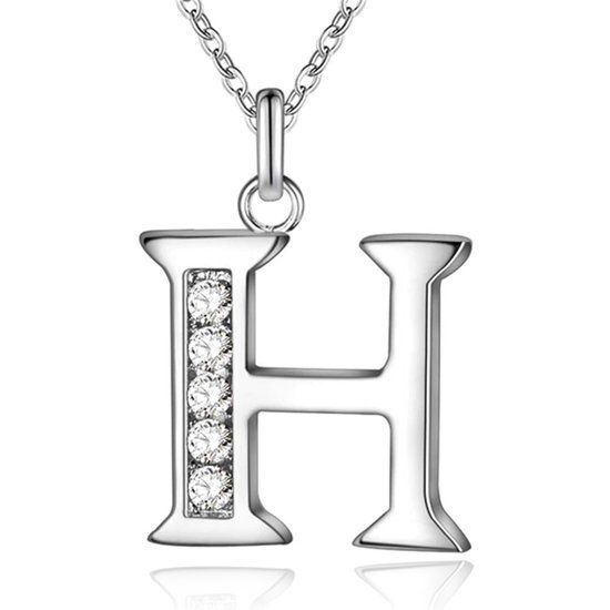 LGT JWLS Lookinggoodtoday Zilverkleurige Letter H Dames Ketting met Zirkonia