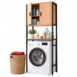 Relaxdays wasmachinekast, 3 vakken, zwart, natuur