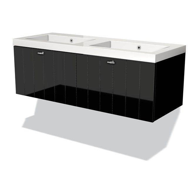 Maxaro Badkamermeubel 120cm Modulo Hoogglans Zwart 2 Lades Lamel Wastafel Mineraalmarmer