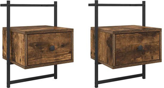 vidaXL Nachtkastjes 2 stuks wandgemonteerd 35x30x51 cm hout gerookt eiken