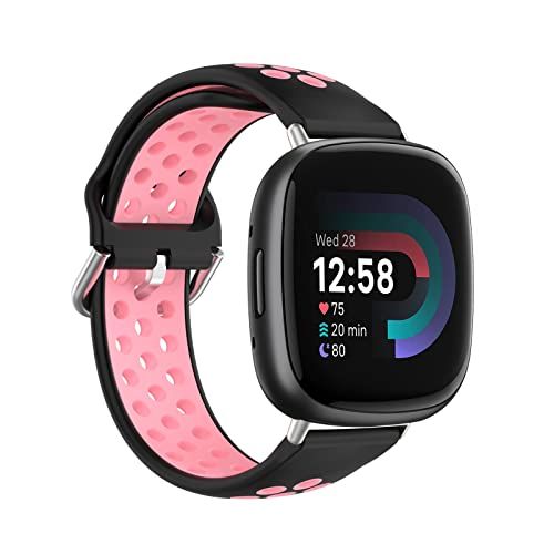 Qubix Sport Band - Compatible with Fitbit Versa 3 & 4 / Sense 1 & 2 - Large - Black + Pink