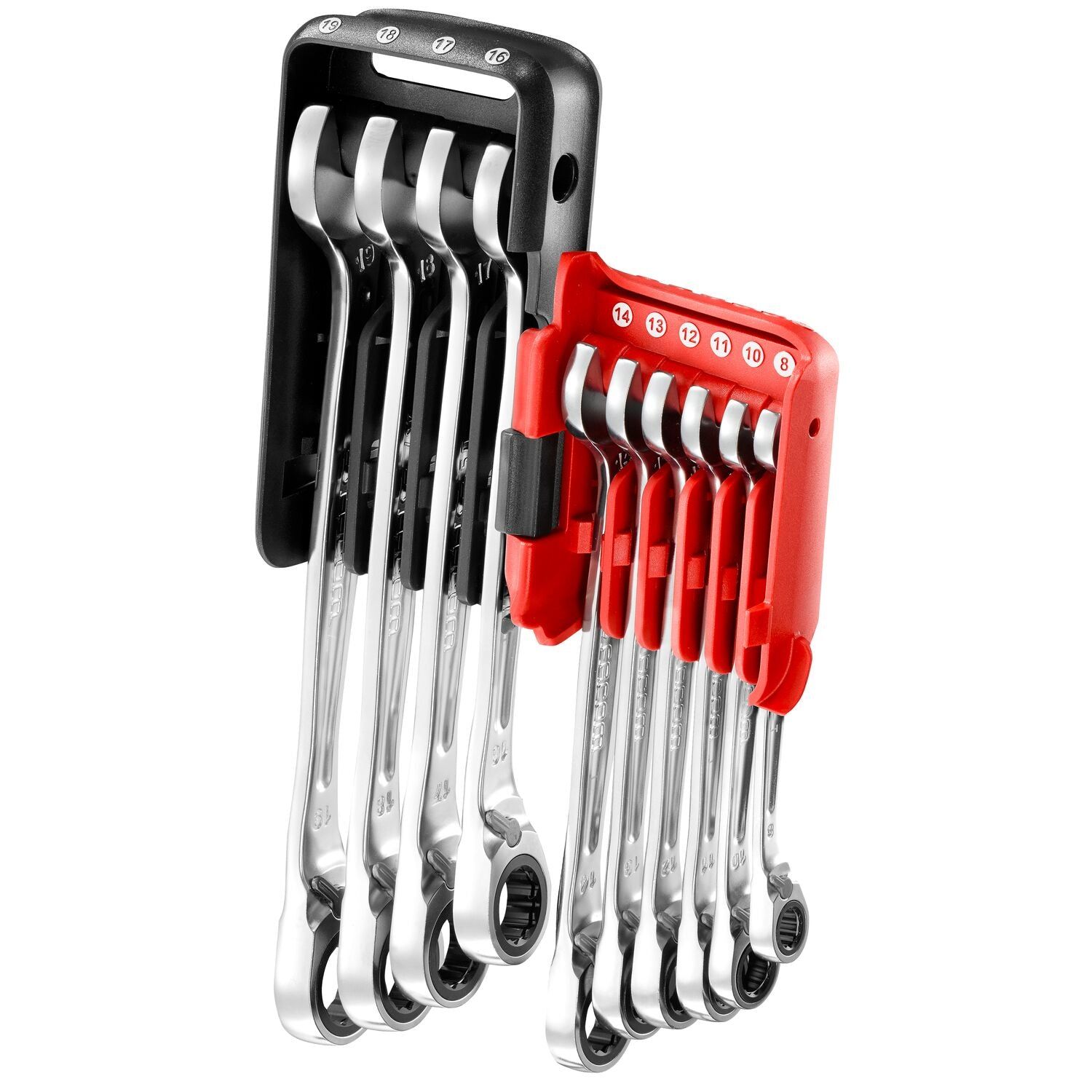 Anti-Slip Ringsteeksleutelset met ratel en snelle vork in Houder - 10-delig