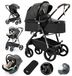 StarTech 3-in-1 kinderwagen - Combinatie kinderwagen/reiswieg - Hoge zitpositie vanaf de geboorte tot 20 kg - Met babybadje - Kunstleer - Opvouwbaar - Zwart