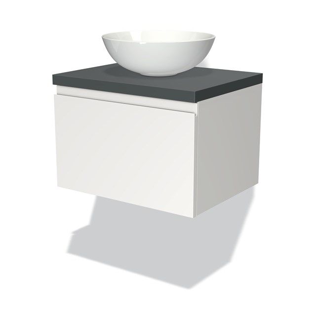 Maxaro Badkamermeubel Modulo Plato 60cm Mat Wit 1 Lade Greeploos Donkergrijs Blad