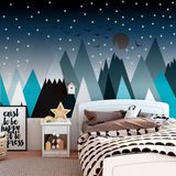 Ambiance Sticker Muurstickers voor kinderen - Gigantische muursticker voor kinderen met Scandinavische bergen, bergenparka en 100 glow-in-the-dark sterren - 100x150cm