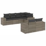 VidaXL 7-delige Loungeset met kussens, poly rattan, grijs