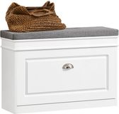 SoBuy Schoenenbank met Zitkussen, Schoenenkast met 1 Kleppen, Schoenenrek, Wit, 75x24x52 cm, FSR82-L-W