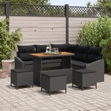 vidaXL Tuinbank Set 9-delig Zwart Polyrattan