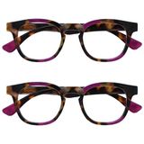 Opulize Ava 2 Stuks Vrouwen Dames Bruine Schildpad Purper Super Comfortabele Pasvorm Leesbril Scharnieren Met Veer RR62-5 +1,50
