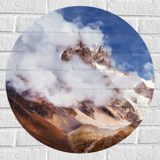 Merkloos Muursticker Cirkel - Dichte Wolkenvelden over Bergtoppen onder Laag Sneeuw - 60x60 cm