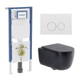 Geberit QeramiQ Dely Swirl Toiletset - 36.3x51.7cm - Geberit UP720 Duofix Sigma inbouwreservoir - slim zitting - glans witte bedieningsplaat - ronde knoppen - mat zwart