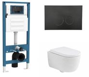QeramiQ Dely Swirl Toiletset - inbouwreservoir Qeramiq Flush - 35mm zitting - kunststof mat zwarte bedieningsplaat - ronde knoppen - mat wit