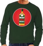 Bellatio Decorations Foute kersttrui / sweater Merry Chrismas Whiskey groen voor heren - Kersttrui voor whisky liefhebber XL