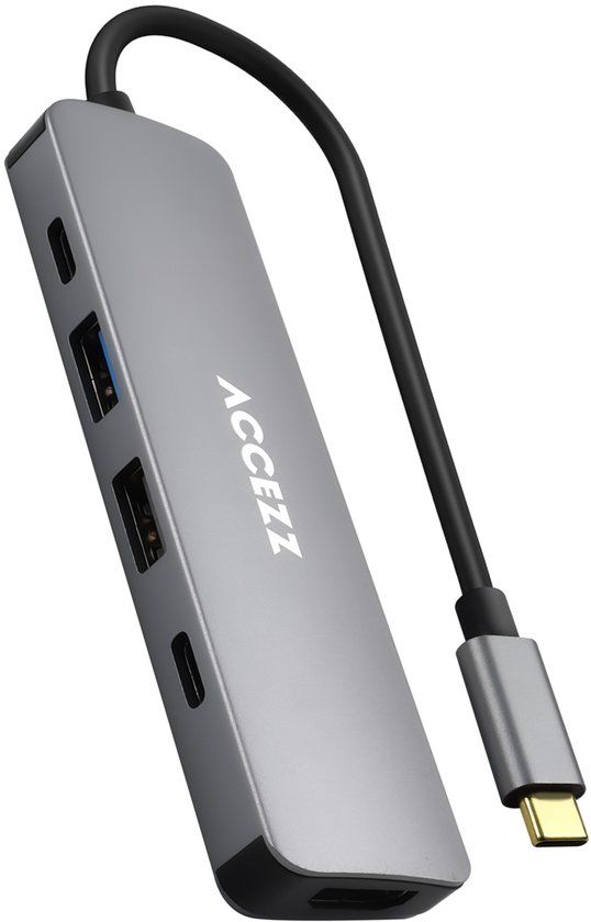 Accezz 5-in-1 USB-C Hub - 4K 30Hz Ultra HD - 100 Watt opladen - Docking station