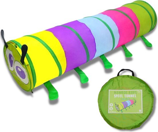 Mamboe Kruiptunnel 180x46cm - Speeltunnel voor Kinderen - Kruiprol - Kruiptunnel Kinderen - Inclusief Draagtas -Kleurrijke Rups - Opvouwbaar - Kruiptunnel voor Kindjes - Voor Binnen en Buiten - Kinderspeelgoed