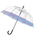 Dans l'air du temps - Transparante klokparaplu - Gingham-geruite rand, Transparant, 90 cm, Paraplu stok
