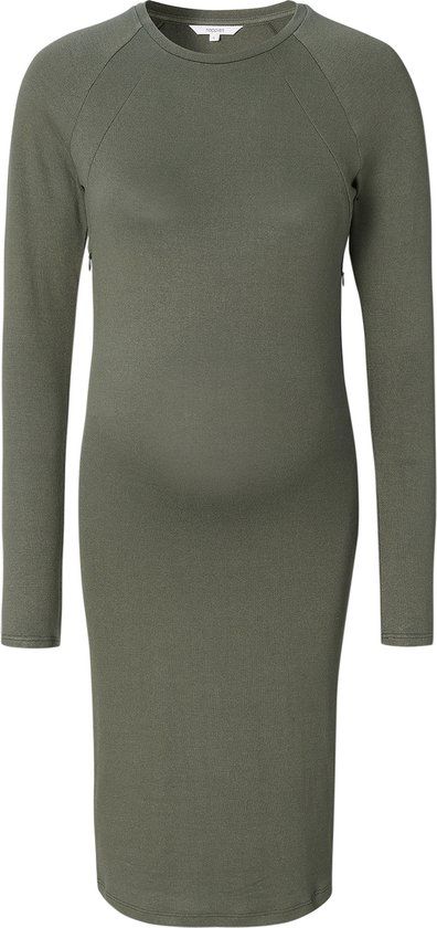 Noppies Jurk Zane Zwangerschap - Maat L - Olive - Lange mouw - Vrouwen