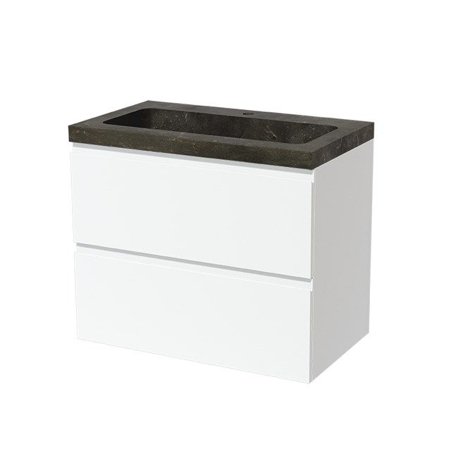 Maxaro Badkamermeubel 80cm Modulo Mat Wit 2 Lades Greeploos Wastafel Natuursteen Blue Stone